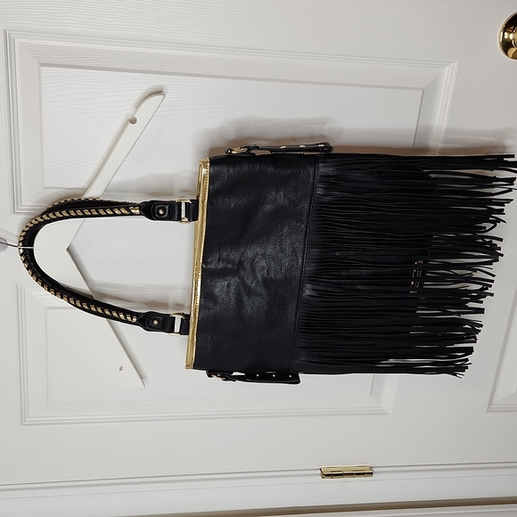 Steve Madden Handbags - Steve Madden black and gold fringe purse carry all bag